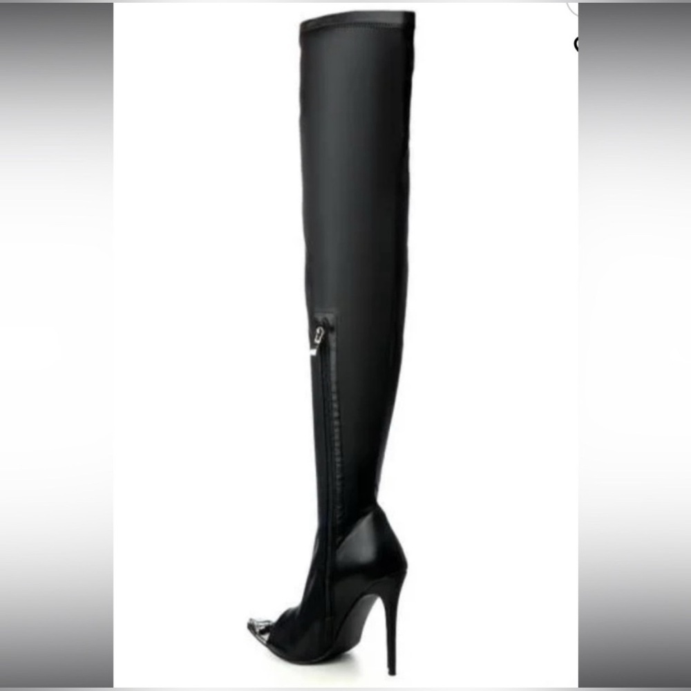Azalea Wang “Clover” Over-the-Knee Peep-Toe Boots Size 9 Black - Picture 5 of 6